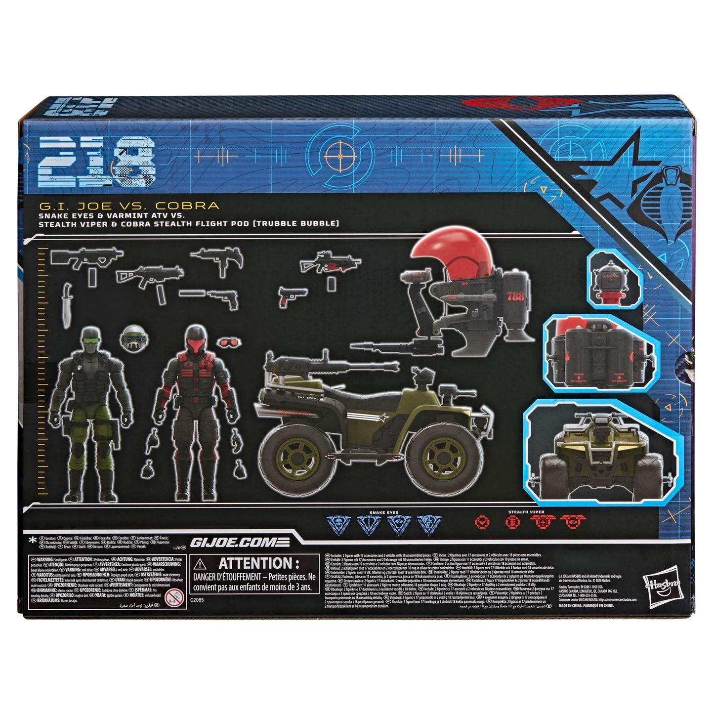G.I. Joe Classified Series #218 Snake Eyes & Varmint ATV vs. Stealth Viper & Cobra Stealth Flight Pod (Trubble Bubble) Action Figure Two-Pack PREORDER