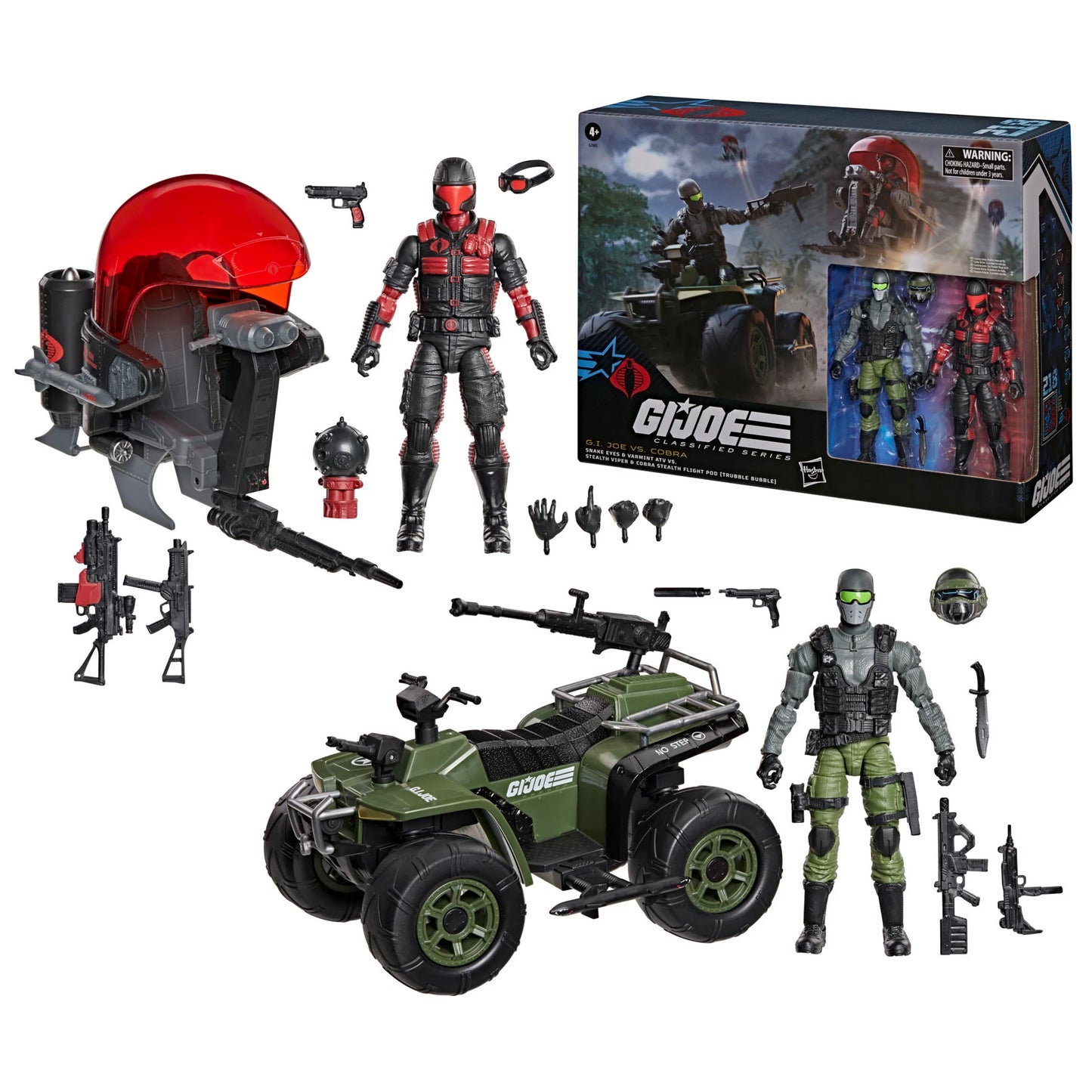 G.I. Joe Classified Series #218 Snake Eyes & Varmint ATV vs. Stealth Viper & Cobra Stealth Flight Pod (Trubble Bubble) Action Figure Two-Pack PREORDER