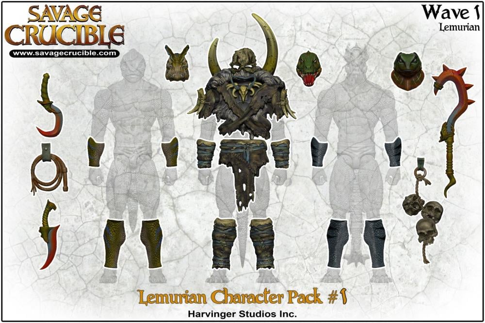 Savage Crucible - Lemurian Slate and (Dinged Box/Read BIO) Savage Crucible Lemurian Character Pack No.1(Huntsman Pack)