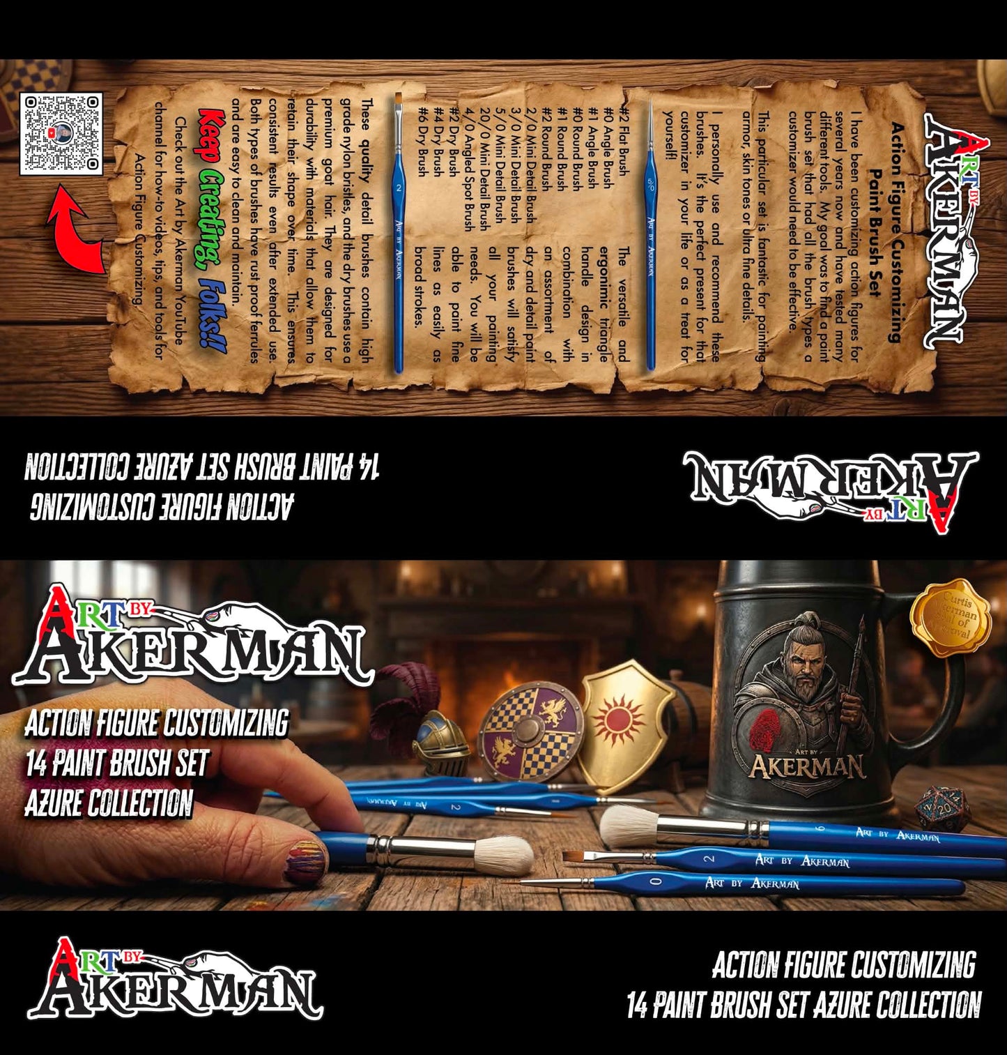 Art By Akerman Action Figure Customizing Paint Brush Set Azure Collection